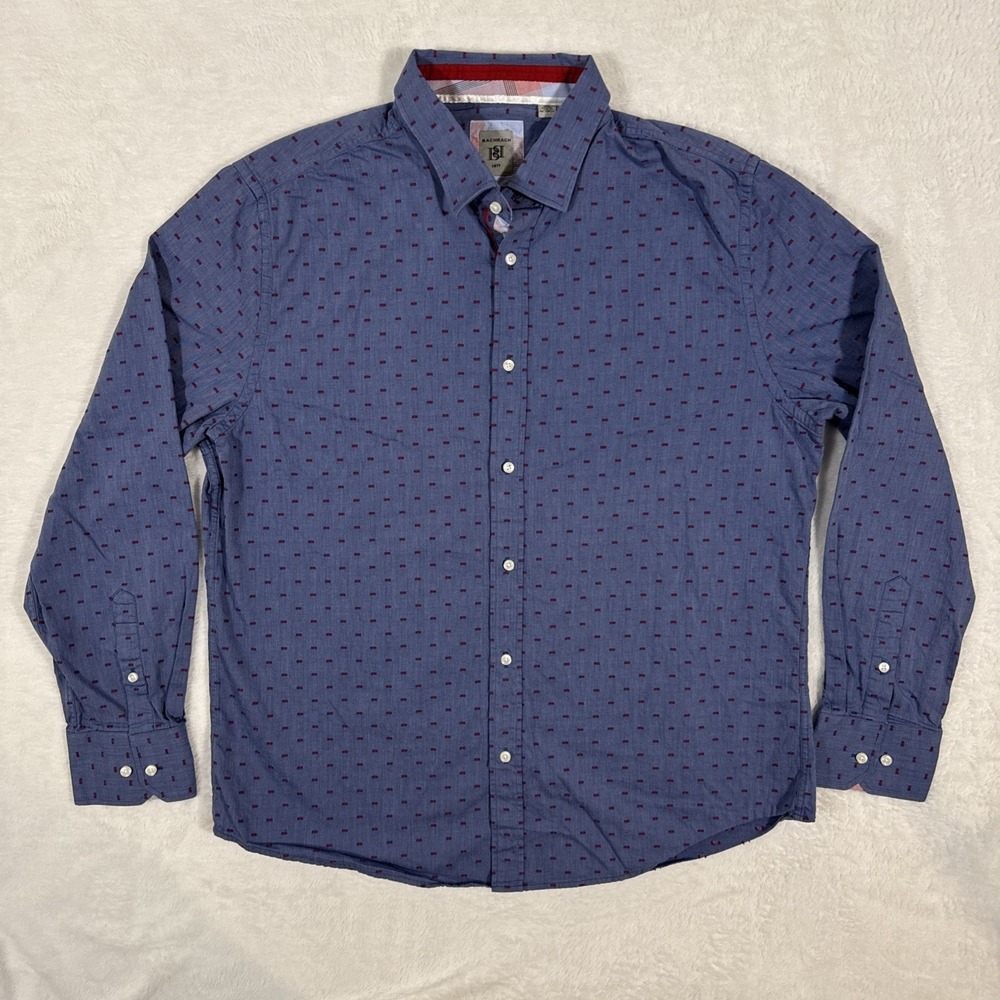 Bachrach Long Sleeve‎ XL Blue Red Button Up 100% Cotton